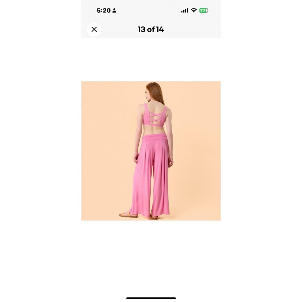 Blogilates Women's Size Large Homebody Foldover Wide Leg Pants PINK - Picture 5 of 7